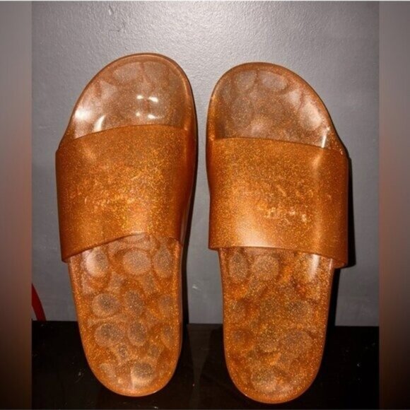 Coach Sparkling Ulyssa Gold Slide Sandals Size 7 - Picture 2 of 8